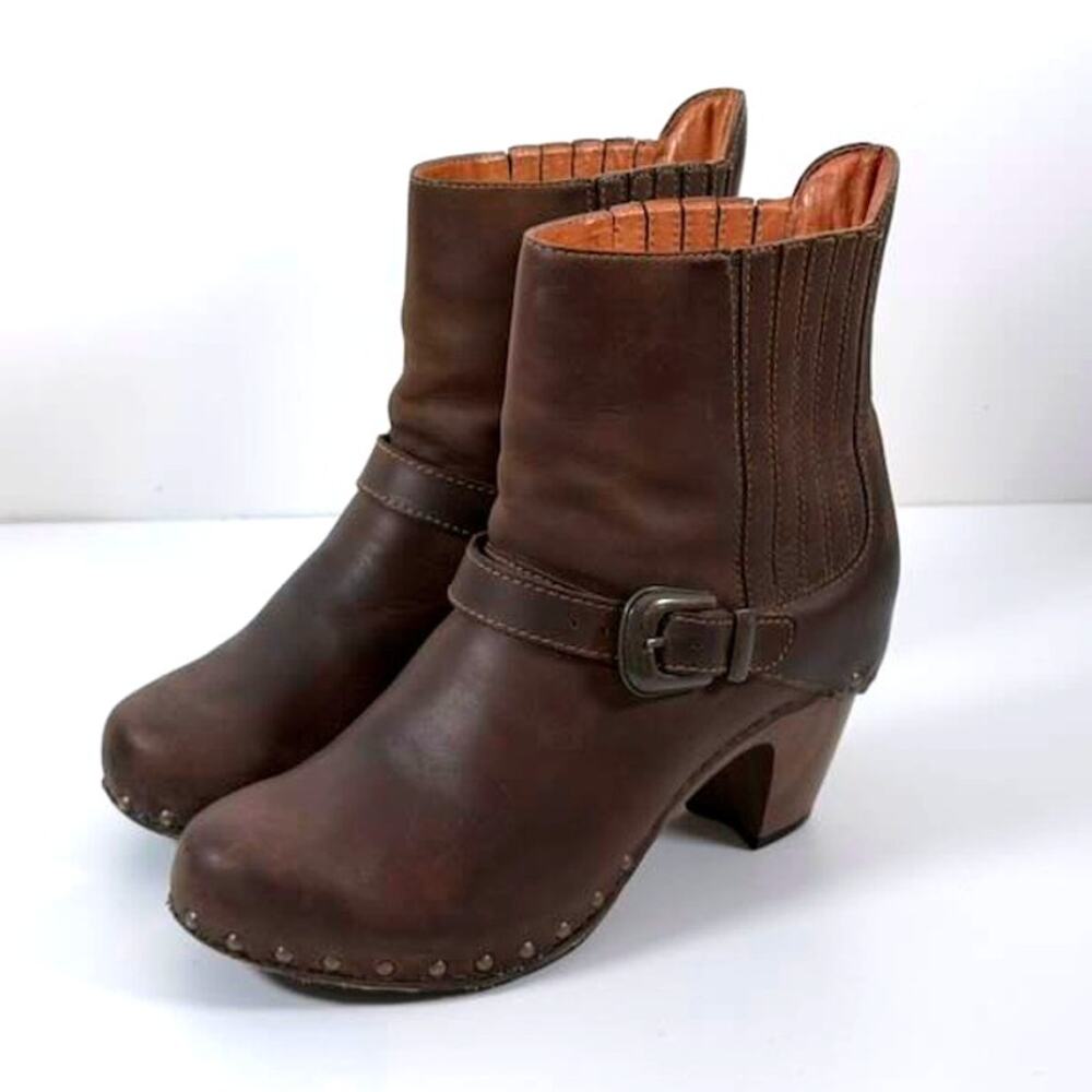 Dansko Rihanna Brown Leather Clog Style Studded Buckle Ankle Boots - EU41